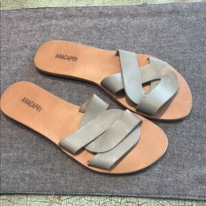 Anacapri Gray Leather Slide Size 39
